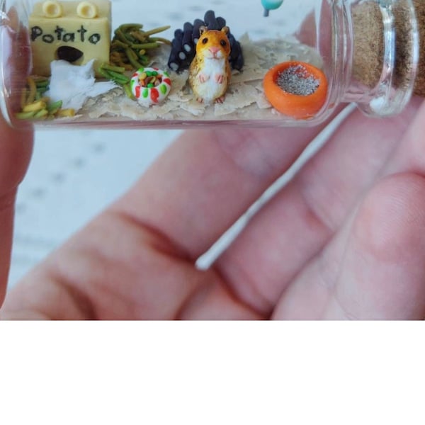 Cute Hamster Habitat in a Glass-bottle / Unique Miniature Figure ...