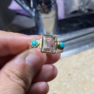 Turquoise and Emerald Cut Clear Quartz in Sterling Silver and - Etsy