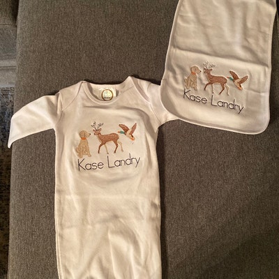 Hunting Themed Baby Gown, Personalized Baby Gown, Monogrammed Baby Gown ...