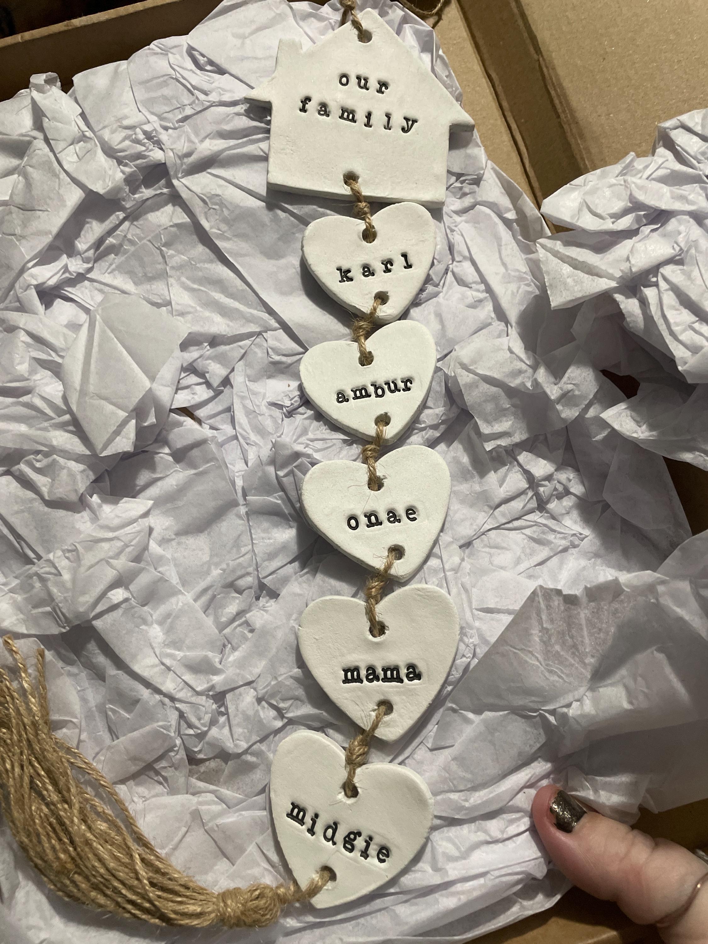 Our Family Clay Wall Hanging, Family Wall Hanger, Our Family Tree Hearts, Housewarming Gift Personalised Sign, Clay Gift, Hanging Hearts