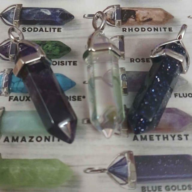 Crystal Necklace, Gemstone Point Pendant, Quartz, Amethyst
