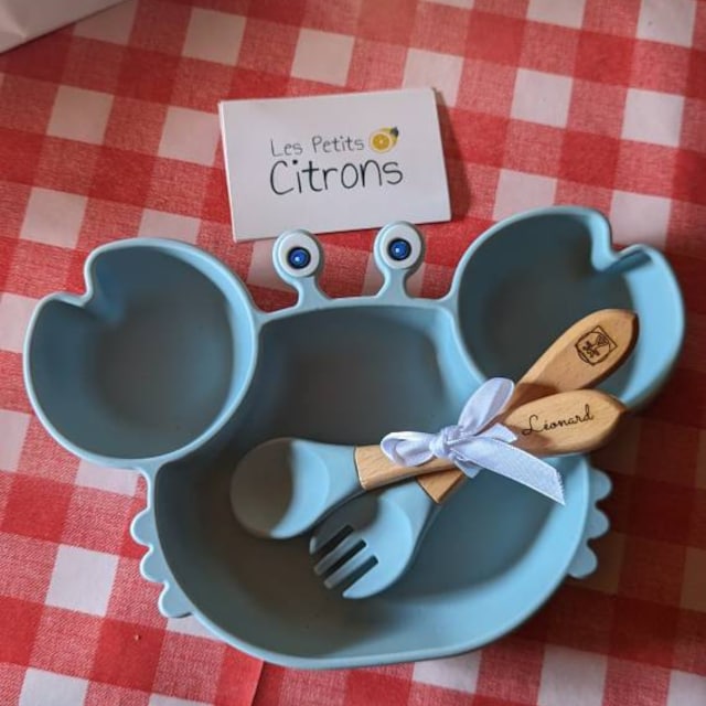 Set repas couvert en forme de chat pour enfant personnalisé Incassable et  pratique Enfant et bébé Assiette ventouse verre Silicone -  France