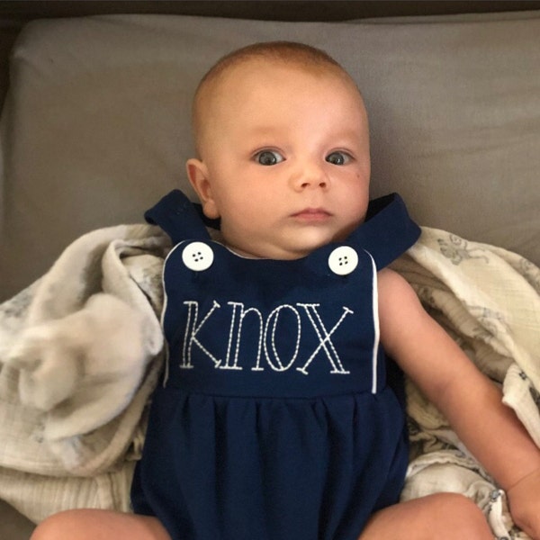 Monogrammed Baby Boy Sunsuit, Monogrammed Navy Boys Romper, Baby Boy ...