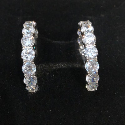 Round Brilliant Cut Diamond CZ Hoop Earrings Wedding Hoop Earrings ...