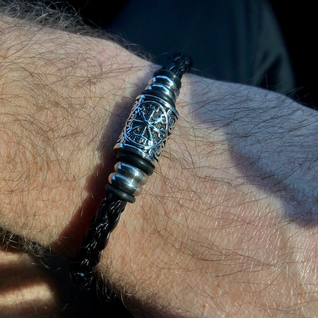 Bracelet Viking Vegvisir brassard en cuir réglable boussole rune sceau