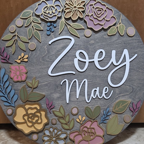 Custom Name Sign, Nursery Name Sign, Boho Nursery Sign, Floral Nursery ...