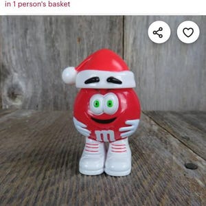 Red M&M Character Christmas Figurine in a Removable Santa Hat Mars