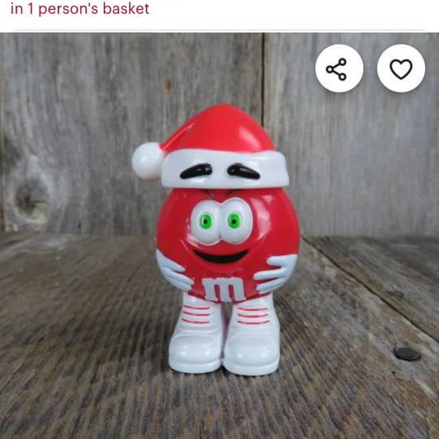 Red M&M Character Christmas Figurine in a Removable Santa Hat Mars