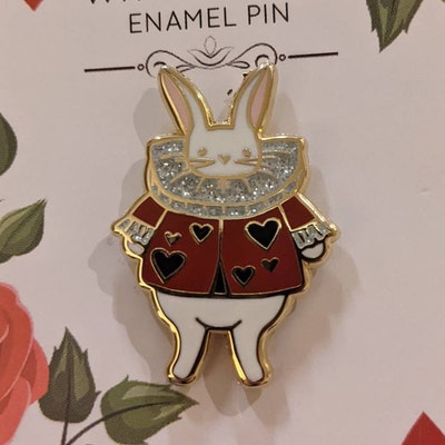 White Rabbit Hard Enamel Pin Gold Finish Original Alice in - Etsy