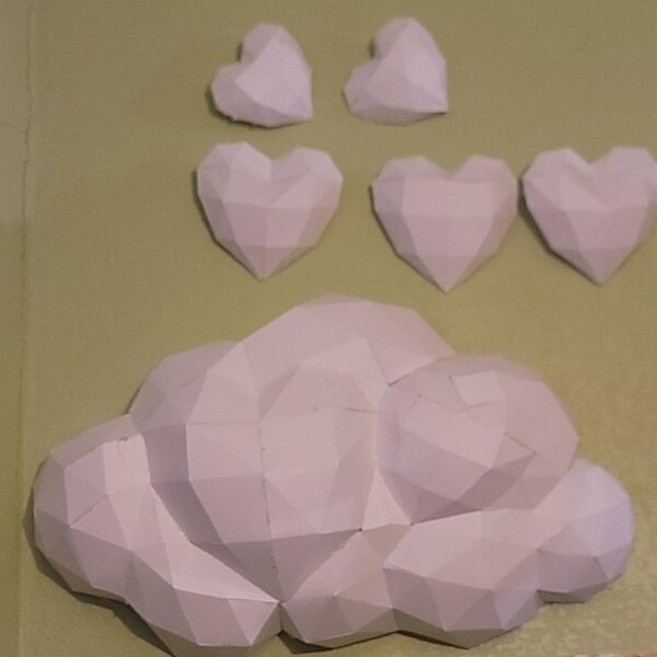 Hearts in Cloud Papercraft 3D - DIY Low Poly Paper Crafts Wall ...