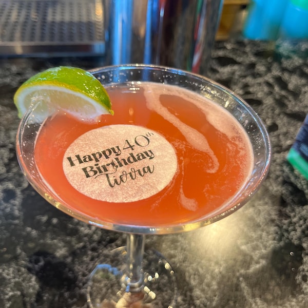 50 Personalized Edible Cupcake Topper and Cocktail Drink Garnish Discs ...