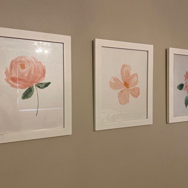 Blush Floral Set of 3 Nursery Art Prints, Pink Nursery Wall Art ...