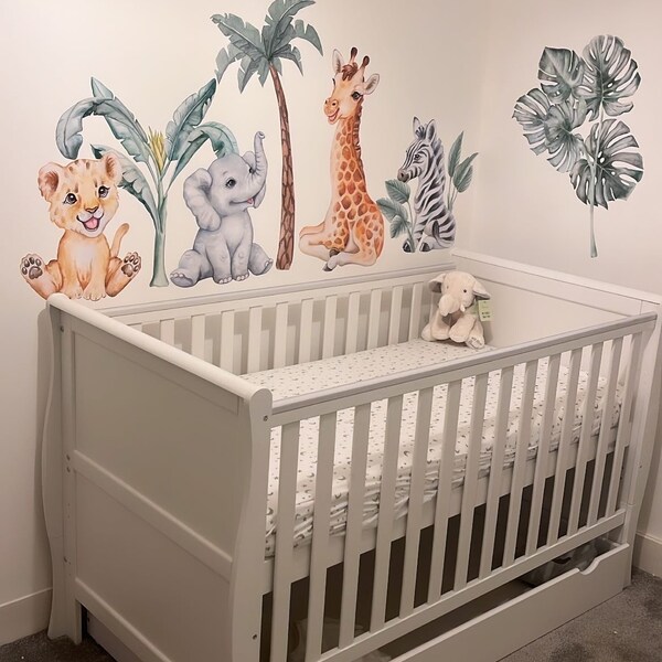 Cute Safari Animals Wall Decal for Kids, Removable Peel and Stick Wall ...