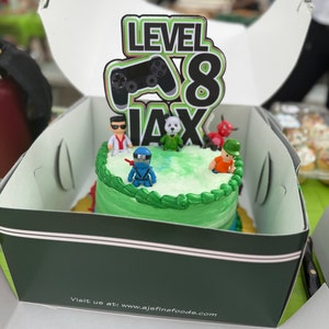 Letromp Level Up Video Game Cake Topper - Black & Green Glitter Birthday Decoration For Gamers