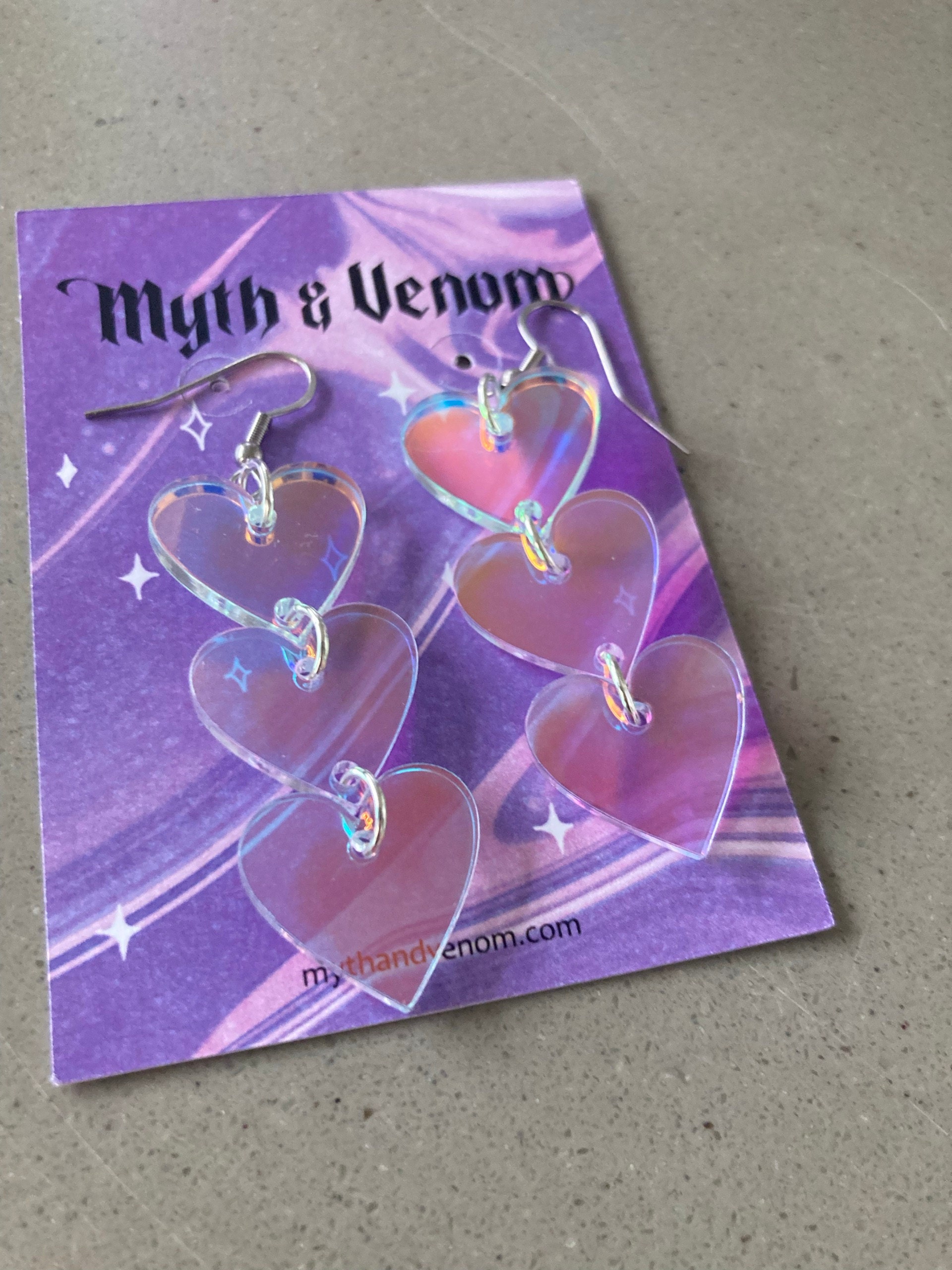 Heart Shaped Iridescent Waterfall Drop Earrings - acrylic - eras - lightweight - FALLING HEART - Rainbow