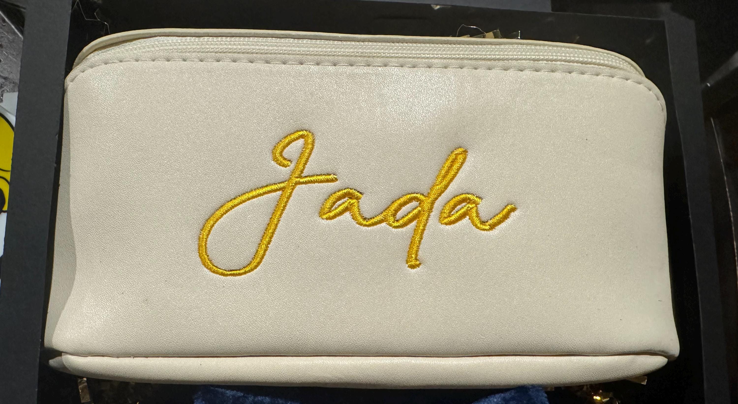 Personalized Leather Makeup Bag,Large Embroidered Cosmetic Bag,Luxurious Wedding Bridesmaid Gift for Her,Custom Travel Makeup Bag for Women