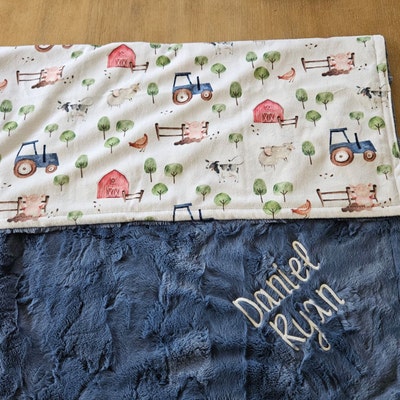 Personalized Farm Baby Blanket Barnyard Boy Baby Blanket Farm Blanket With Name Baby Shower Gift ...