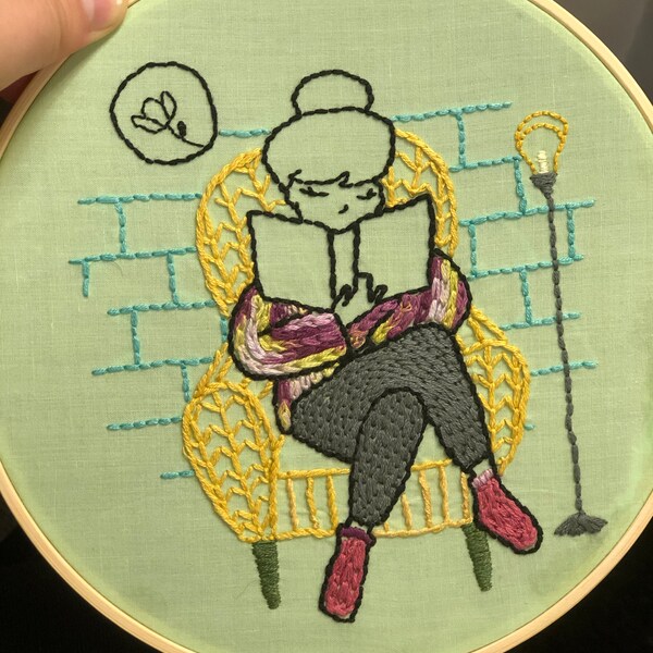 PDF Pattern - Autumn Girl and Leaves Falling- Modern Hand Embroidery ...