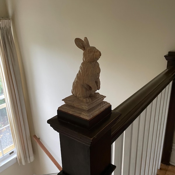Rabbit Version #2 Wooden Finial for Staircase Newel Post, Rabbit Finial ...