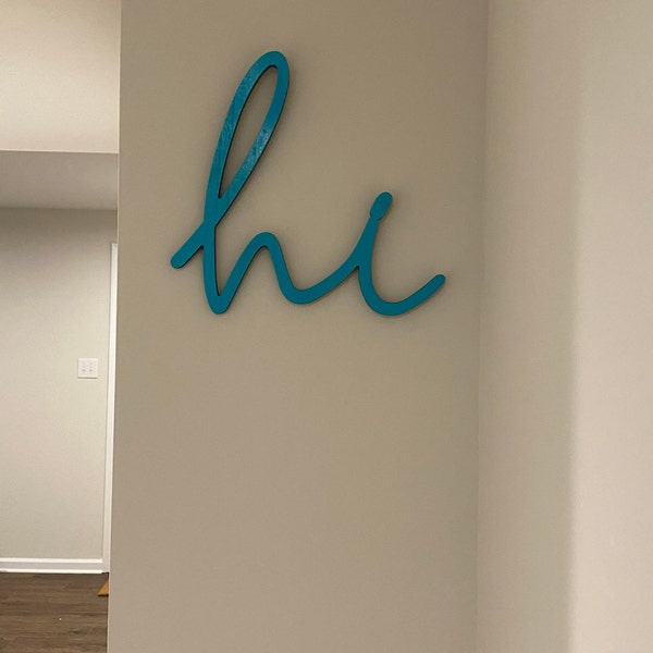 HI Sign, Wall Deocr, Front Door Sign, Greetings Sign, Wood Sign, Spring ...
