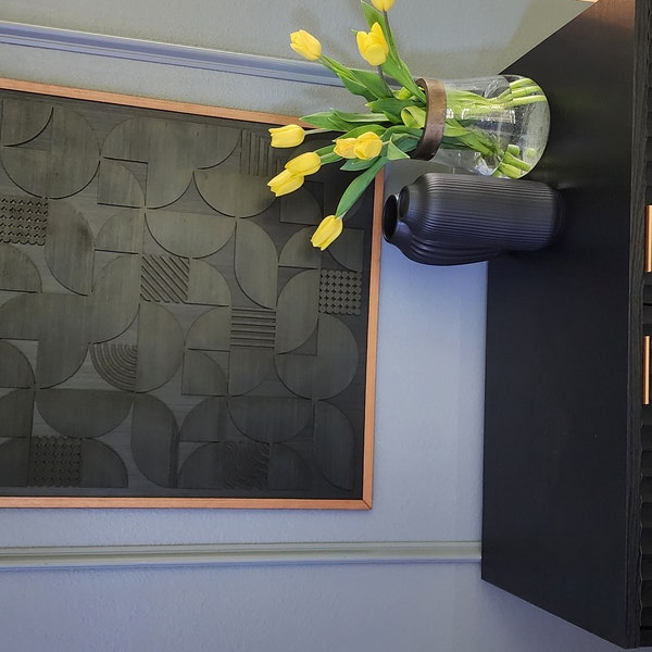 Geometric Abstract Wood Wall Art - Modern Wood Art - Minimal - Charcoal ...