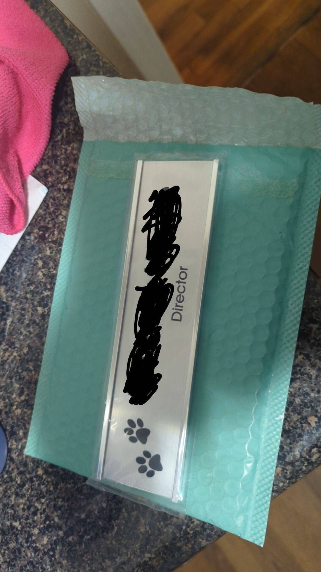 2&quot; x 8&quot; Laser Engraved Name Plate with Silver Aluminum Holder Adhesive Backed - Wall - Cubicle - Door - Flush Mountable
