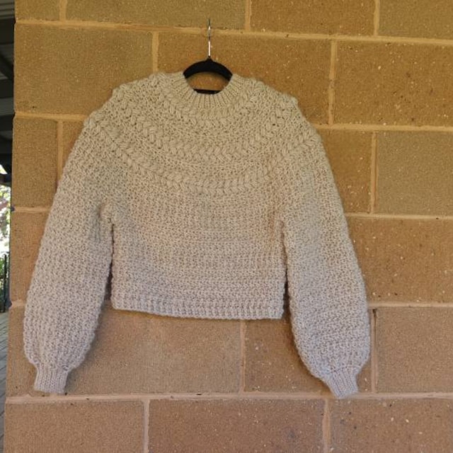 A customer's finished Macchiato Sweater Crochet Pattern PDF