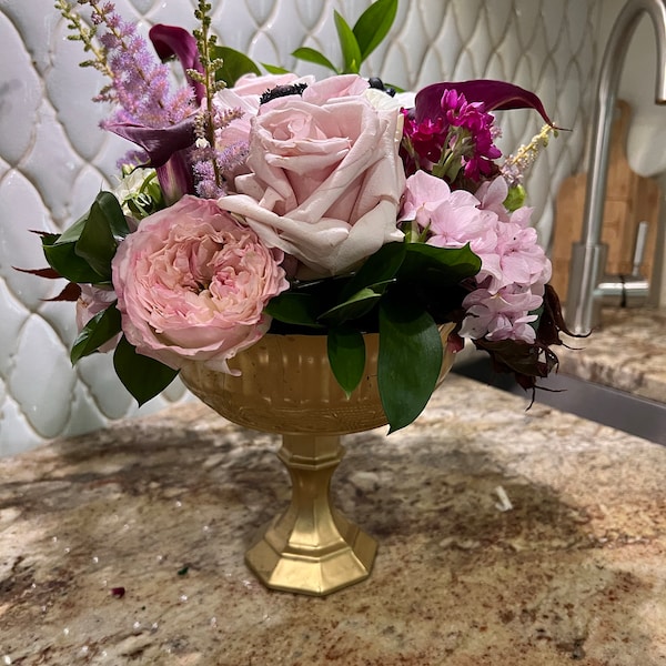 Gold Compote Bowl, Gold Compote Vase, Pedestal Vase, Wedding ...