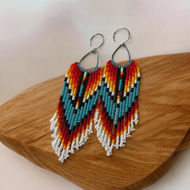 PDF Native American Style Bead Fringe Earrings, Colorful
