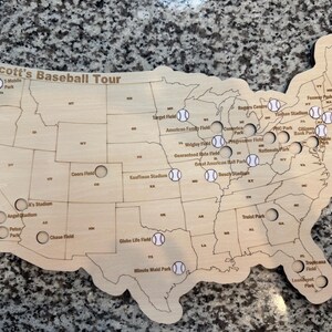 Baseball Stadium Travel Map- MLB Ball Parks With Baseball Cutouts
