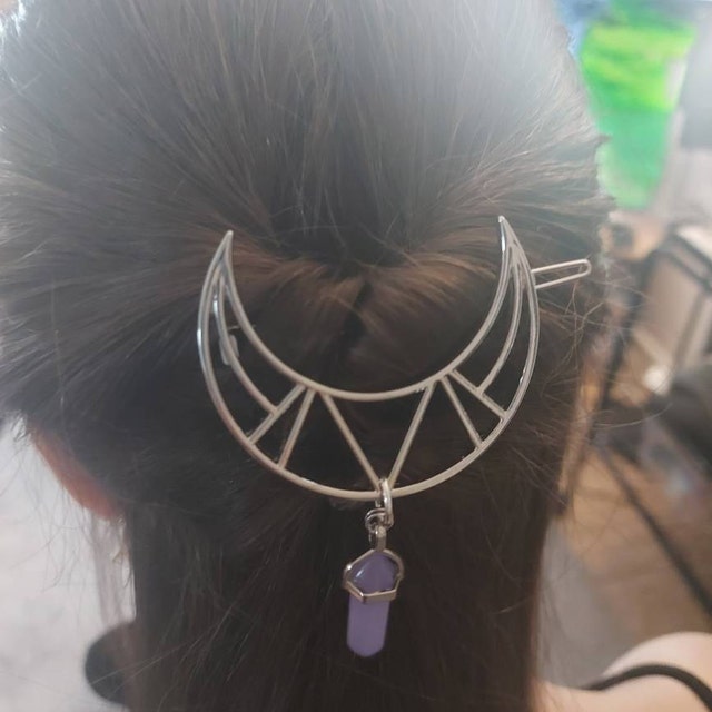 {aura moon} quartz crystal bohemian clip hair wrap Crystal Moon Hair Clip, Gift for Her, Boho Quartz Pin  main image 4