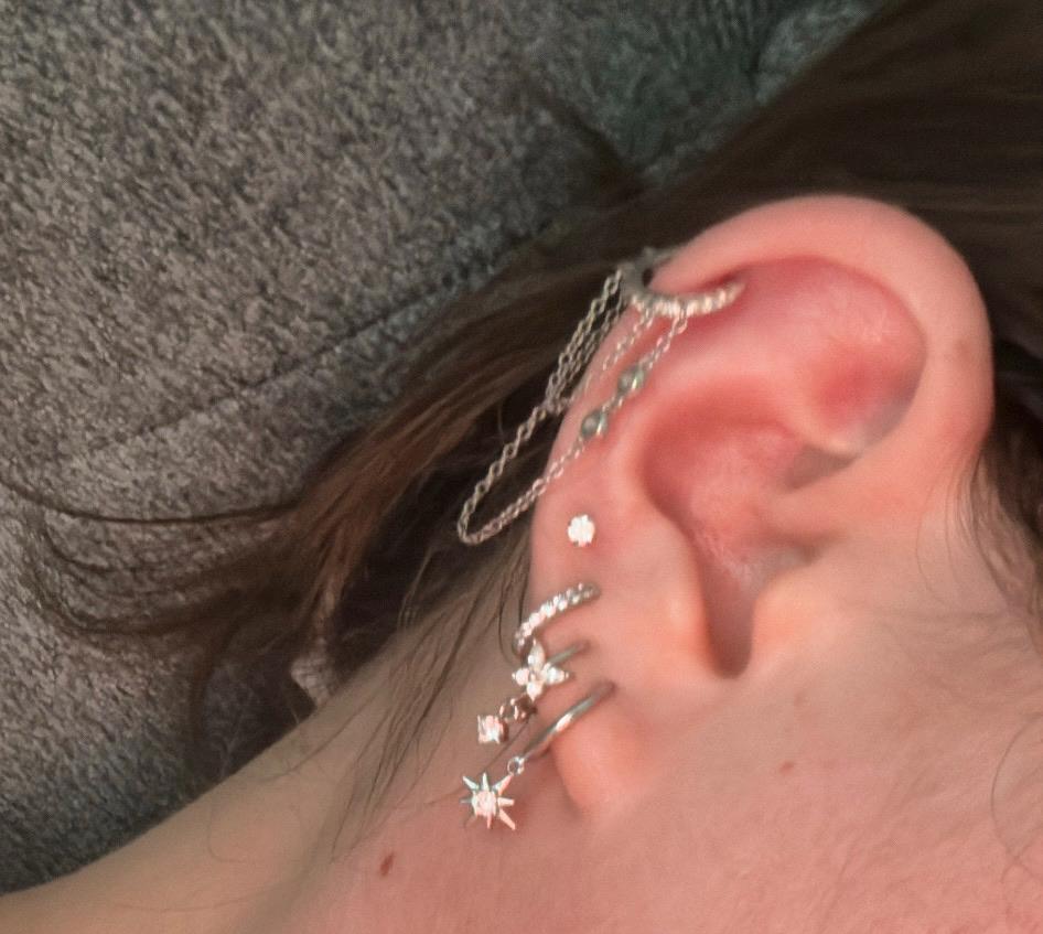 Dainty Pave CZ Helix Huggie Hoop Earrings With 2 Dangling Chains With Bezel CZ