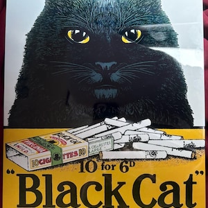 Vintage Black Cat Cigarettes Ad Sign, Cat sign, vintage sign. Retro wall  sign,