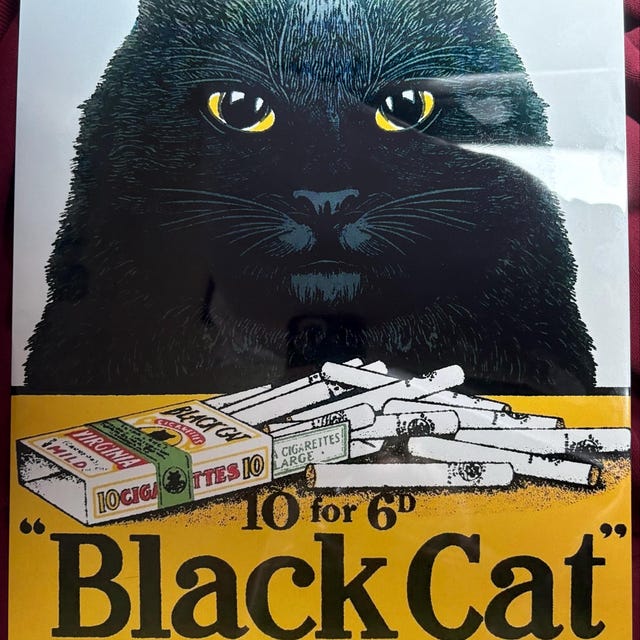 Vintage Black Cat Cigarettes Ad Sign, Cat Sign, Vintage Sign