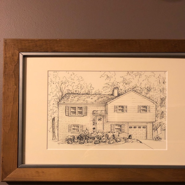 Custom House Sketch, Hand Drawn Home Portrait in Ink, Commissioned ...