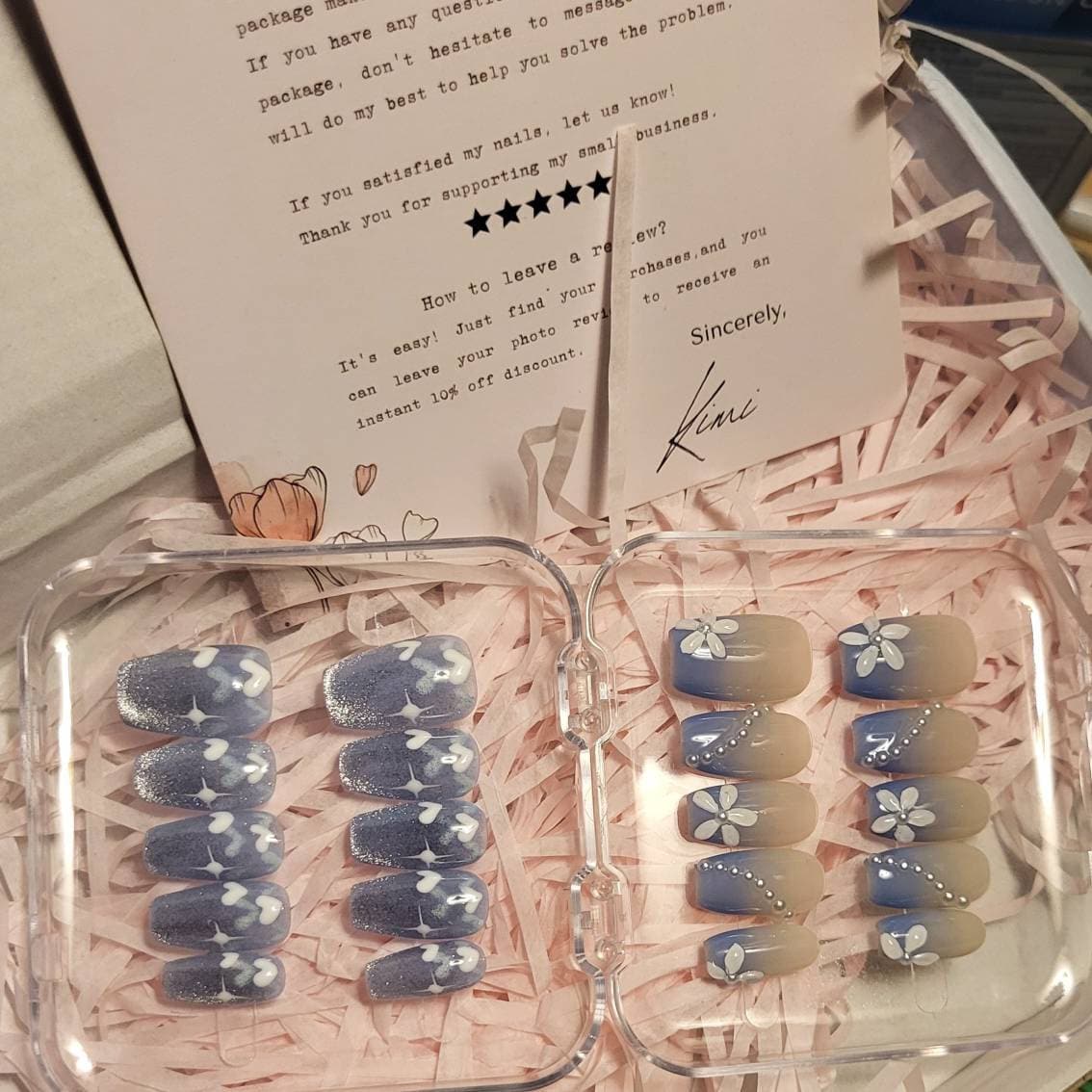 New Version | Short Baby Blue Reflective Cat Eye Little Heart Press On Nails | Gel Nails | Heart Nails | Cat Eye Nails | lmz142