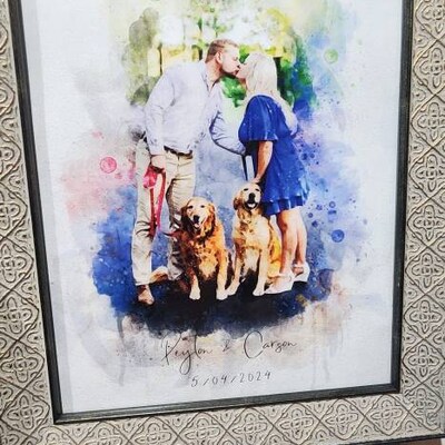 Watercolor Couple Portrait From Photo, Custom Wedding Anniversary Christmas Gift For Wife Husband Parents Engagement Gift For Friend Unique Poster Wall Art 4112574