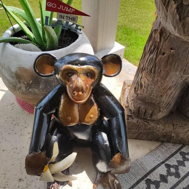 Handmade Metal Monkey Chimp With Banana | Yard Art Garden Decor