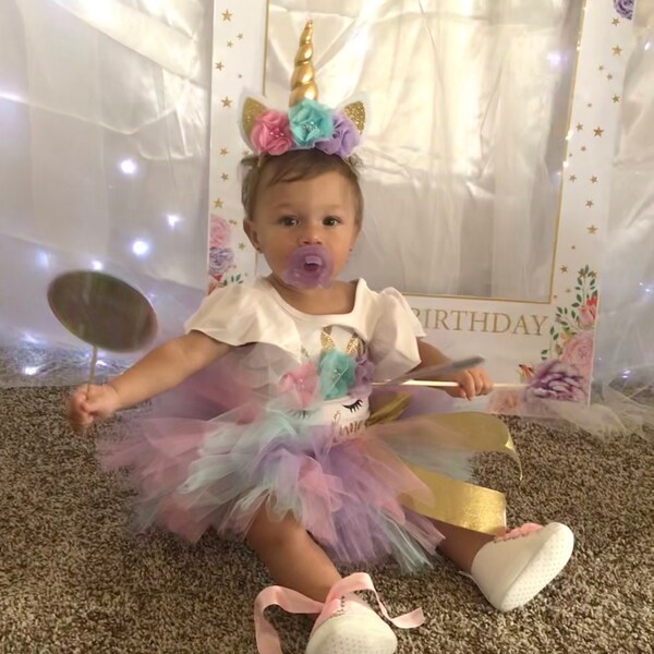 Embroidered Personalized Birthday Magical Unicorn Face Head Tutu Set Outfit