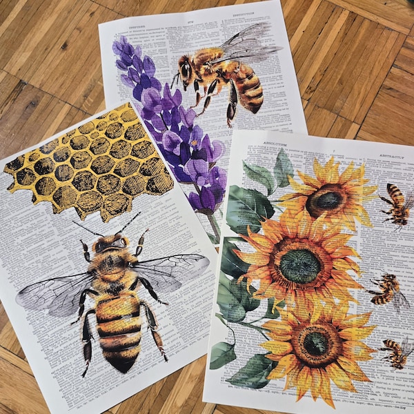 Bee Print Set of 7 Prints Bee Poster Bee Farmhouse Decor Bumble Bee Art ...