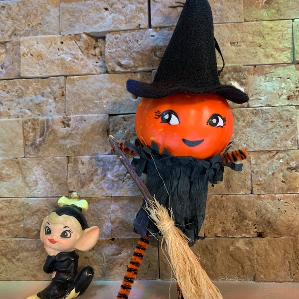 Vintage Halloween Pumpkin Witch Ornament| Halloween Ornament| Witch ...
