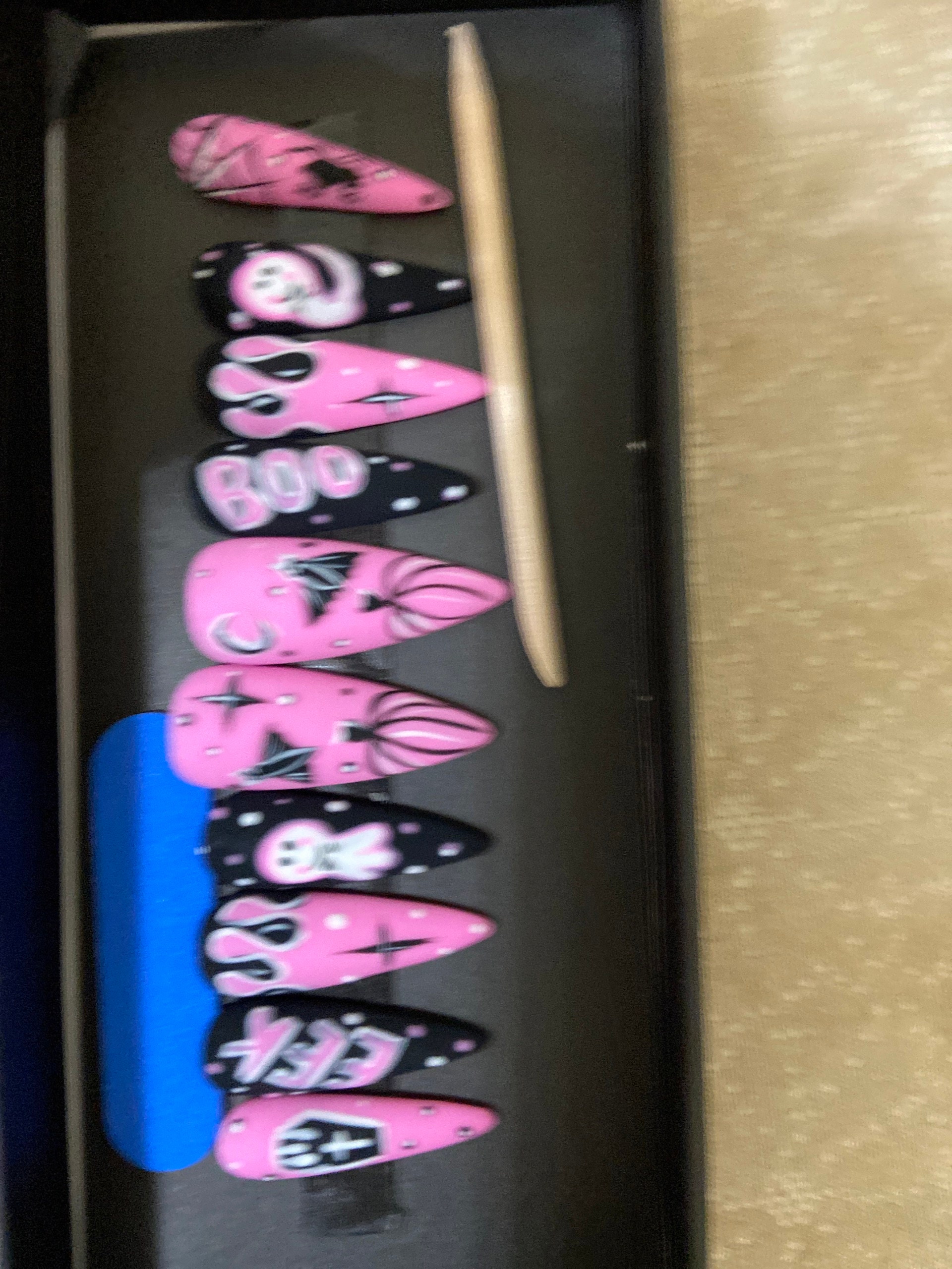 Midnight Magic Fake Nails | Black Pink Halloween Special Press On Nails Stiletto | Hand-made Glue On Nails | Luxury Fake Nails HA4