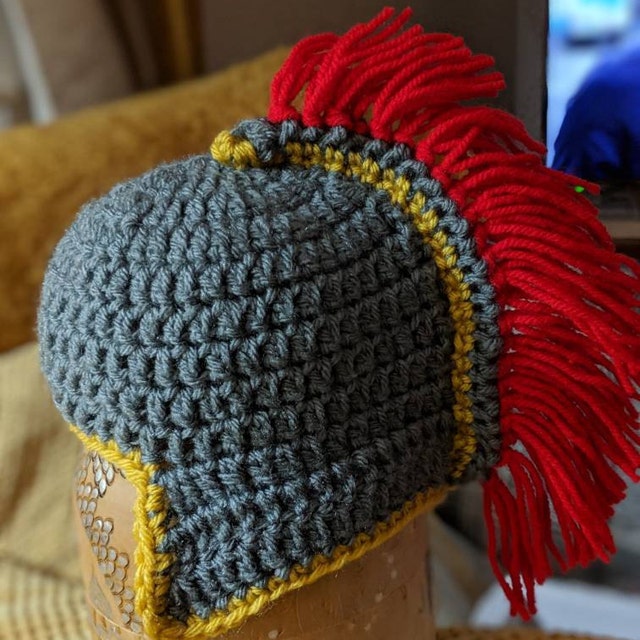 A customer's finished Baby Gladiator Outfit Crochet Pattern