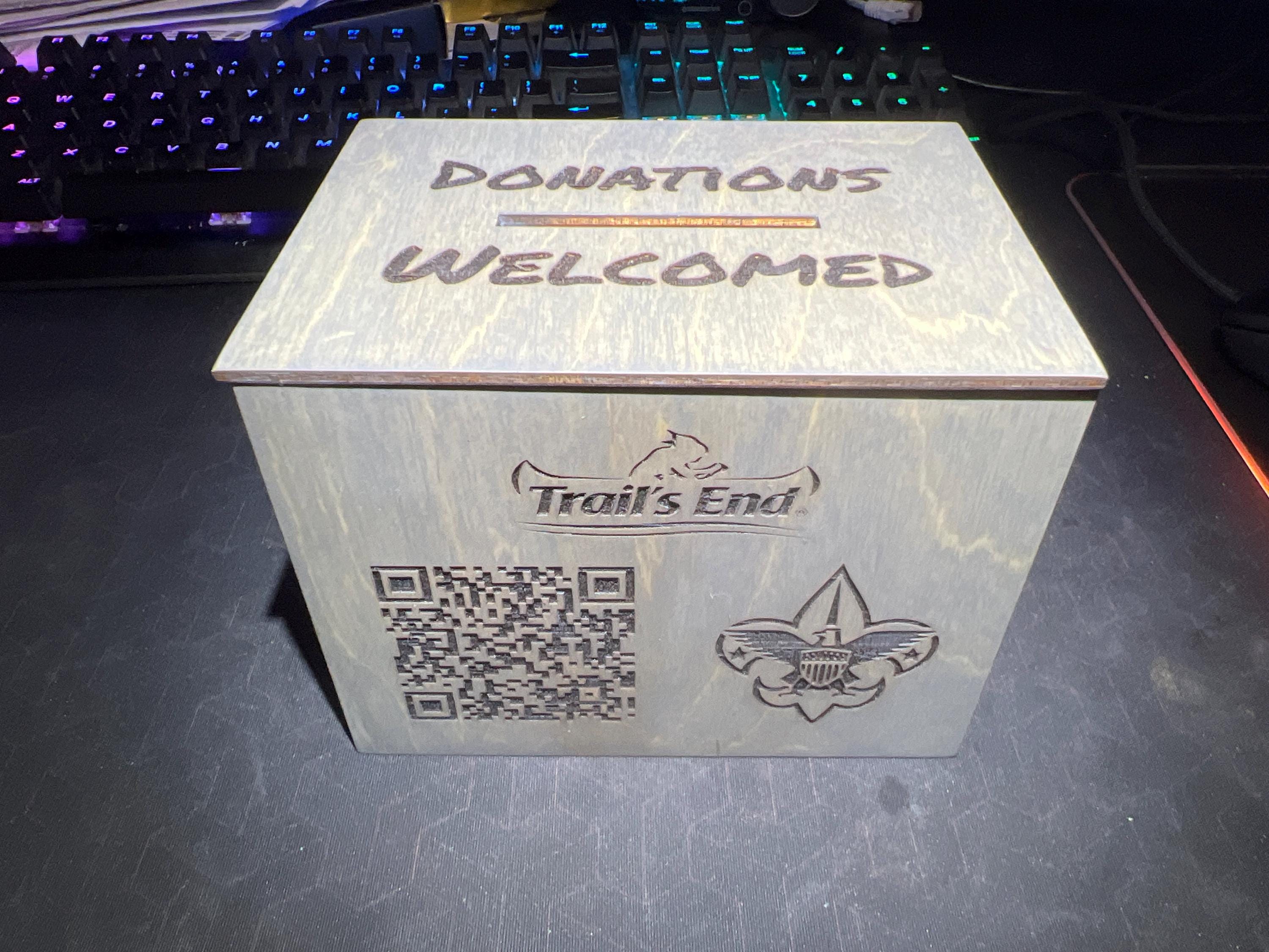 Personalized Wooden QR code Tipping Box, Custom Made Money Box, Charity Box with QR code, Wooden Donation Box, Charity Box, Wood Piggy Bank