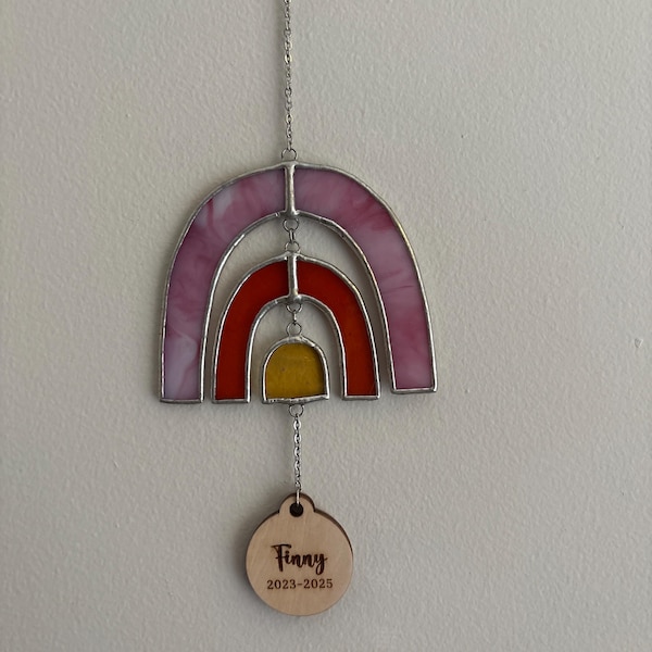 Personalized Rainbow Bridge Stained Glass Sun Catcher. Rainbow Heart ...
