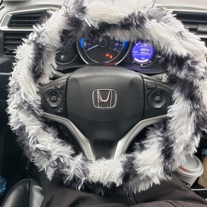 3pcs Set Femme Hiver Mode Laine Fourrure Douce Fourrure Volant Housses Noir  Moelleux Frein à Main Housse Gear Shift Cover