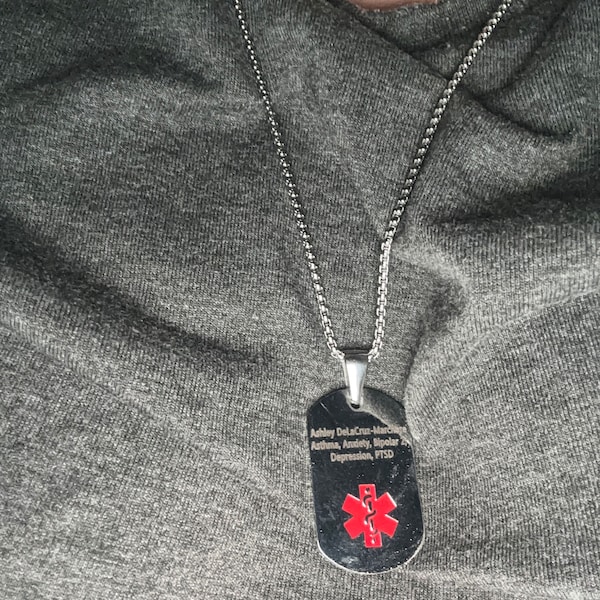 Custom Medical Alert Necklace for Men Women, Stainless Steel Engraved ...