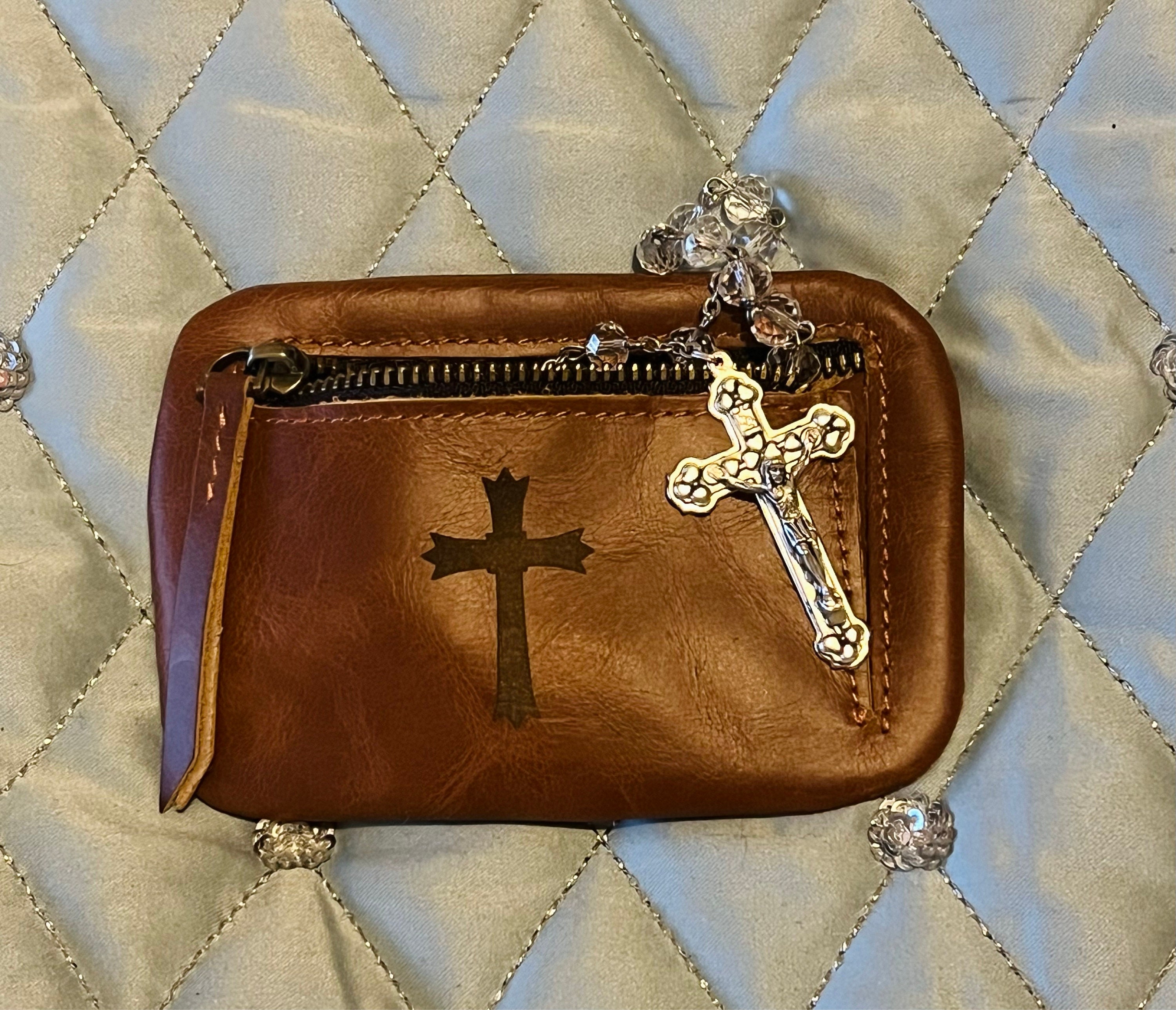 Personalized Leather Rosary Pouch: Zippered Coin Purse, Religious Gift