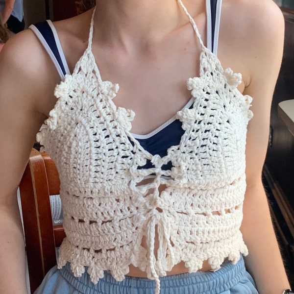 Crochet Boho Crop Top/ Crochet Butterfly Top/ Boho Crop Top With Wooden