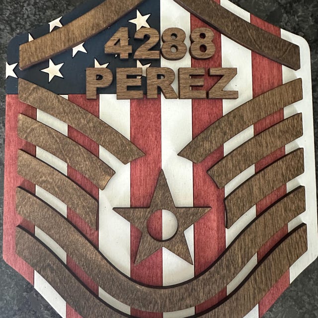 Msgt Plaques-rank-air Force-stripes-american Flag-line Number